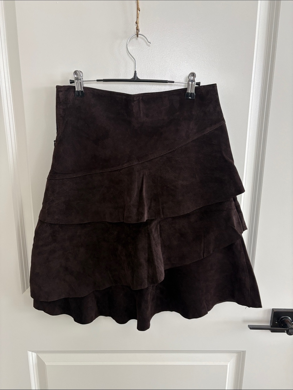 Women’s Dark Brown Tiered Suede Skirt, brand new